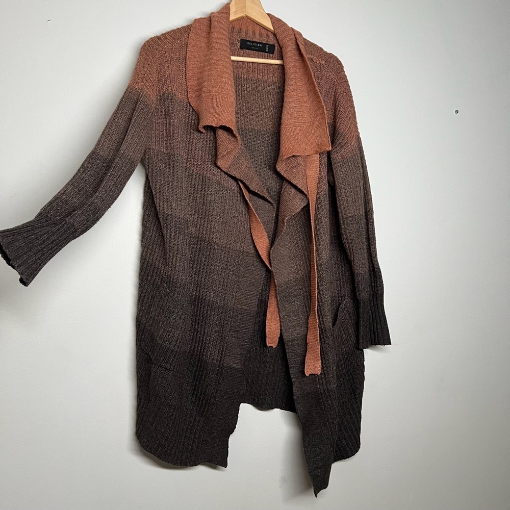 Religion London Terracotta Knit Cowl Neck Open Cardigan XS oversized neutral - Picture 8 of 8